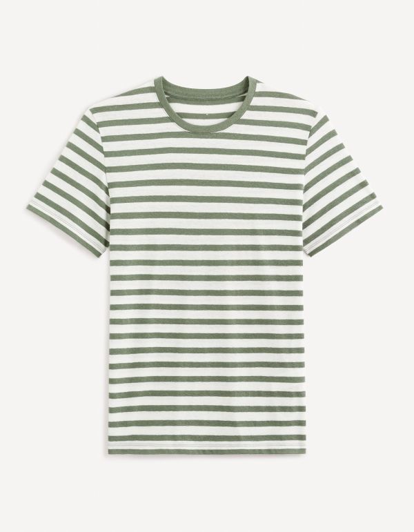 T-shirt à rayures en lin mélangé - vert