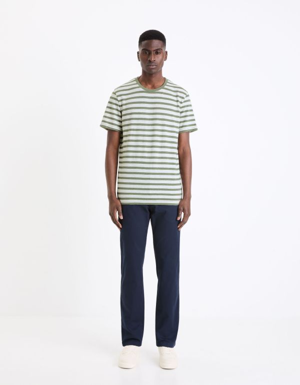 T-shirt à rayures en lin mélangé - vert