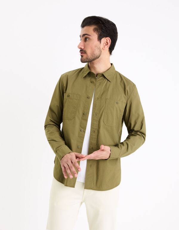 Chemise col français regular 100% coton - kaki