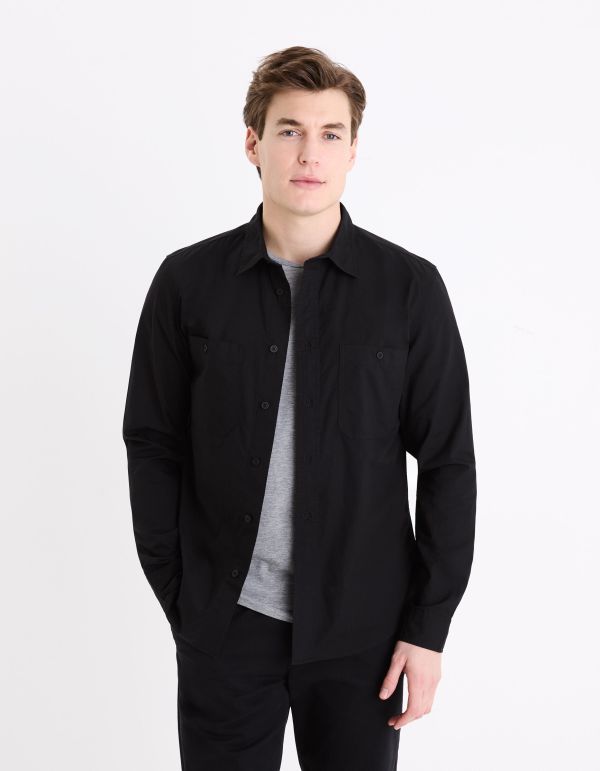 Chemise col français regular 100% coton - noir