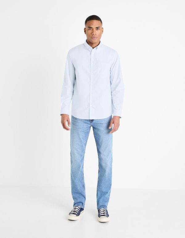 Chemise col boutonné regular 100% coton - bleu clair
