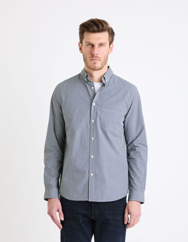 Chemise col boutonné regular 100% coton - bleu foncé
