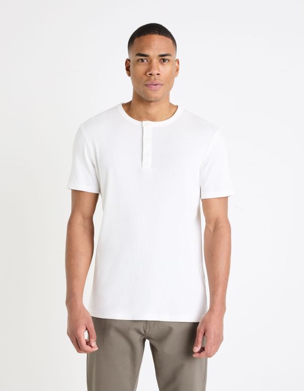 T-shirt col henley straight stretch - beige