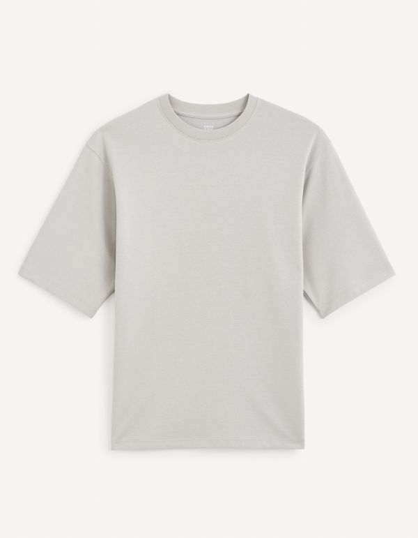 T-shirt col rond oversize coton mélangé - gris
