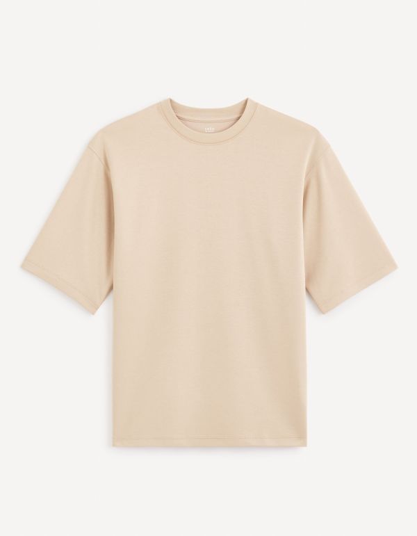 T-shirt col rond oversize coton mélangé - taupe