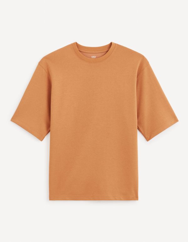 T-shirt col rond oversize coton mélangé - marron