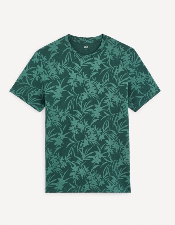 T-shirt col rond imprimé en coton - vert