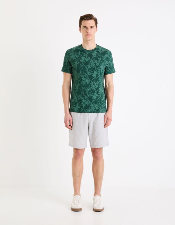 T-shirt col rond imprimé en coton - vert