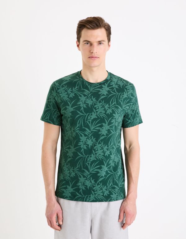 T-shirt col rond imprimé en coton - vert