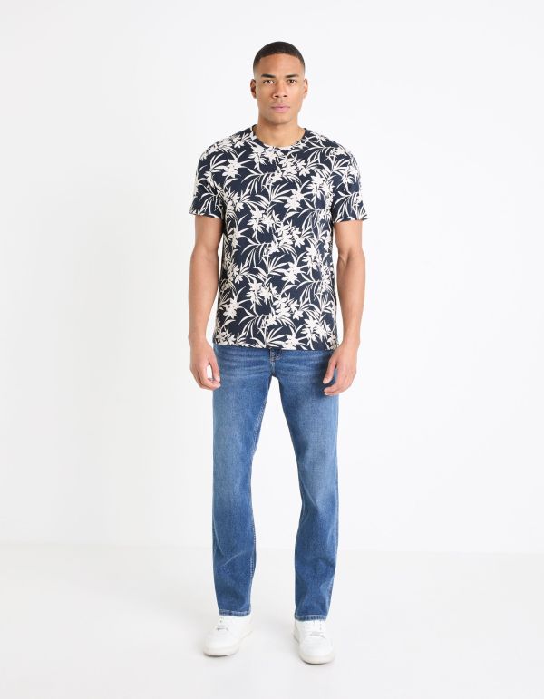 T-shirt col rond imprimé en coton - marine