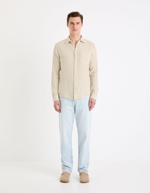 Chemise regular en gaze de coton - beige