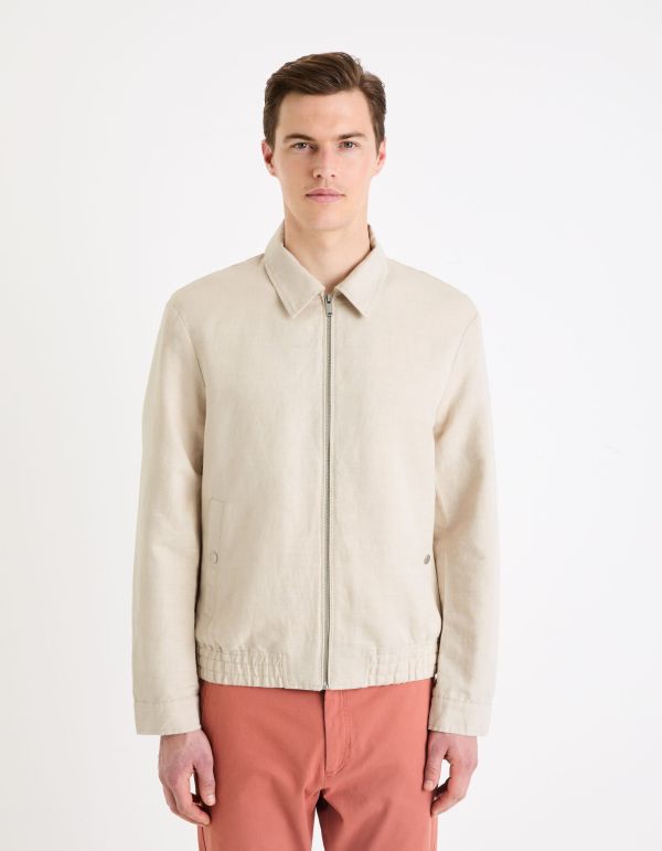 Blouson zippé en lin coton - ecru