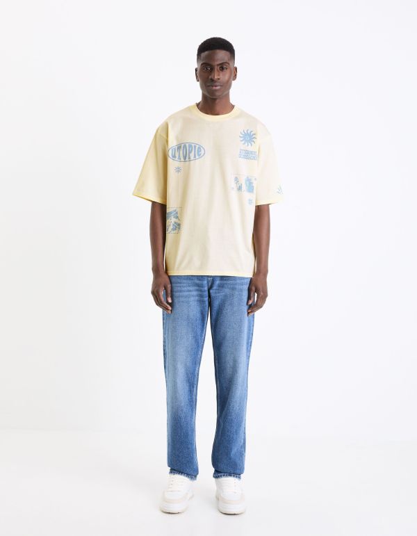 T-shirt à col rond oversize en coton - écru