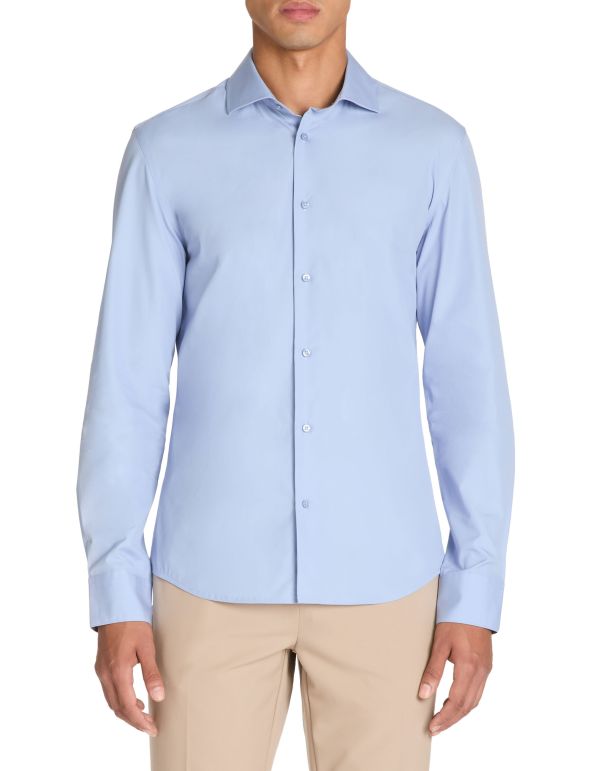 Chemise slim unie en coton - bleu