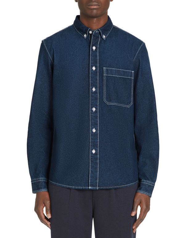 Chemise regular casual en jean - marine