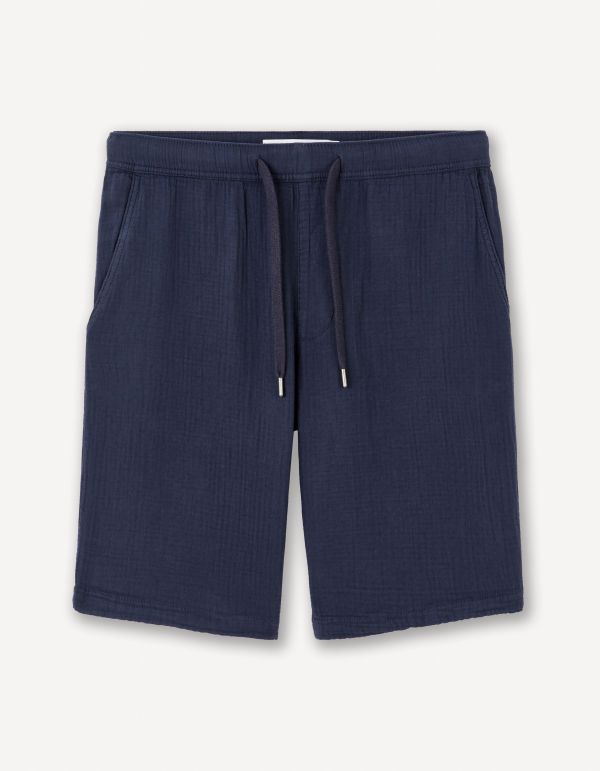 Bermuda en gaze de coton - marine