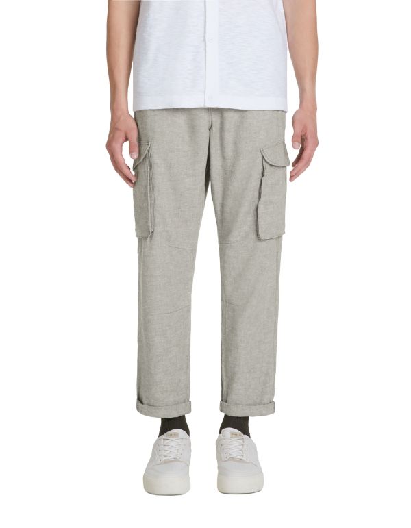 Pantalon cargo slim en lin et coton - kaki