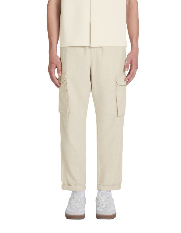 Pantalon cargo slim en lin et coton - naturel