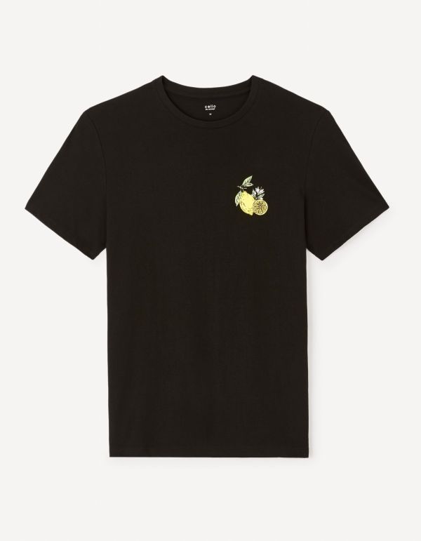 T-shirt col rond en coton - noir