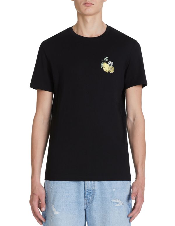 T-shirt col rond en coton - noir