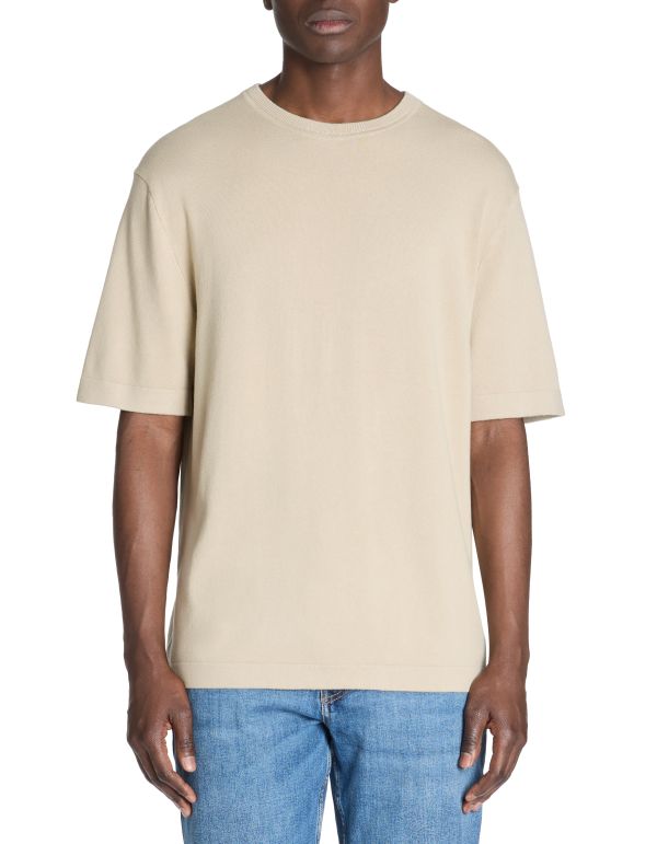 T-shirt boxy col rond 100% coton - beige