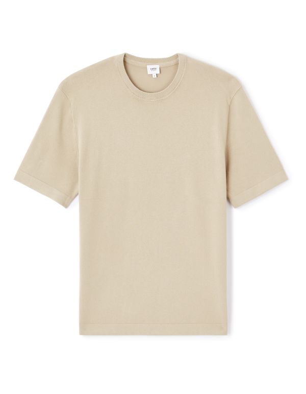 T-shirt boxy col rond 100% coton - beige
