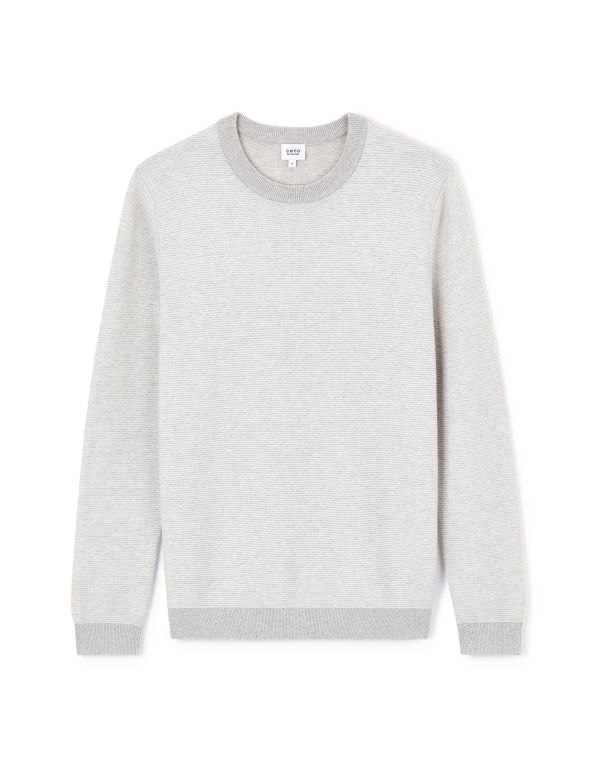 Pull col rond 100% coton - gris chiné