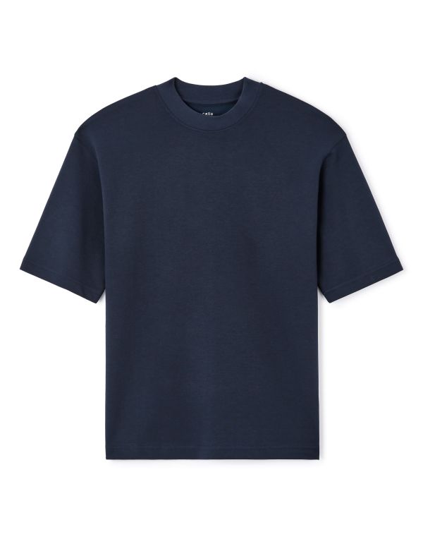 T-shirt col rond en coton mélangé - marine