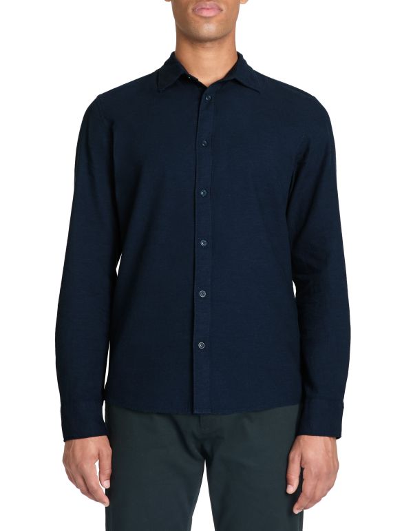 Chemise regular en flanelle uni - marine