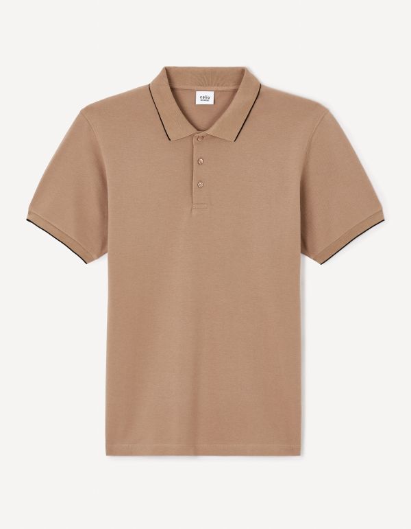 Polo piqué regular en coton - taupe