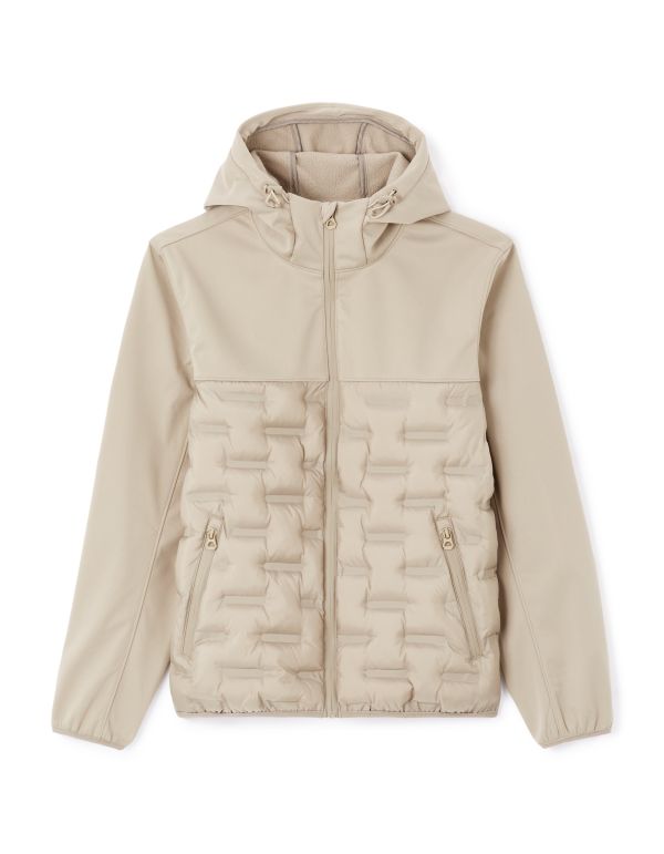 Doudoune softshell mix matière à capuche - beige