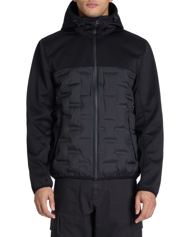 Doudoune softshell mix matière à capuche - noir