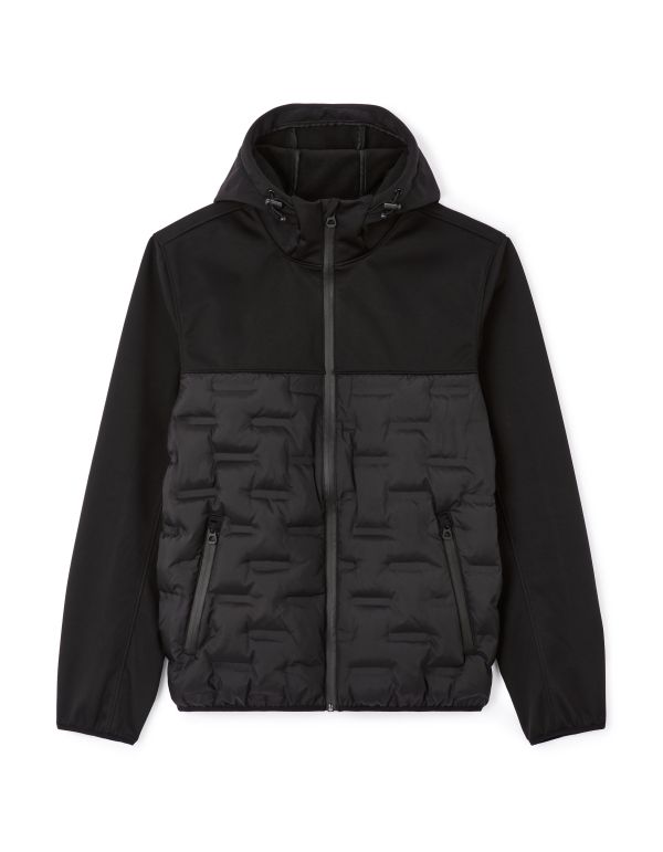 Doudoune softshell mix matière à capuche - noir