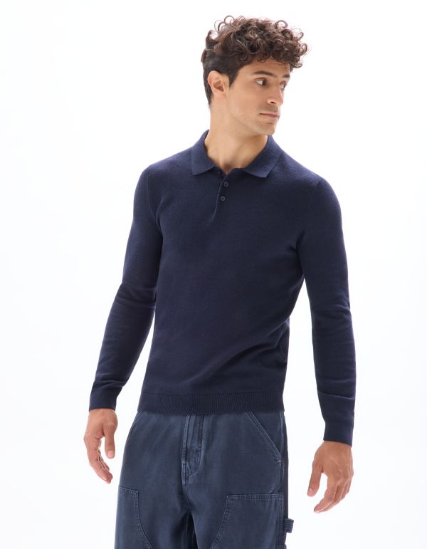 Pull col polo slim 100% coton - marine
