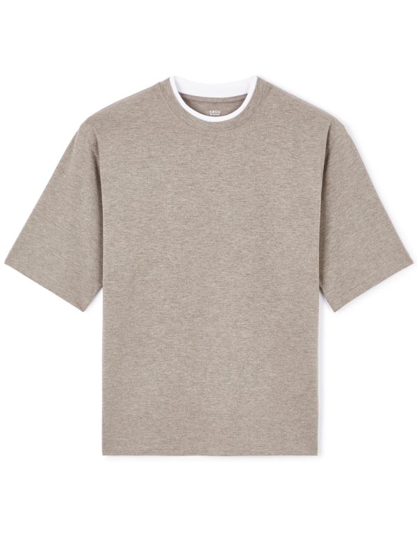 T-shirt oversize col rond coton mélangé - taupe