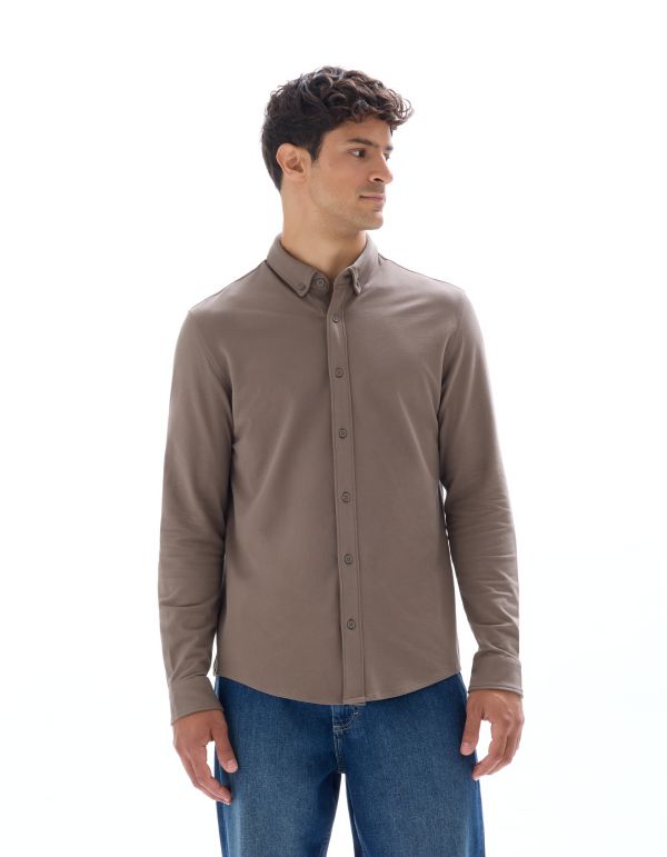 Chemise regular jersey piqué - marron