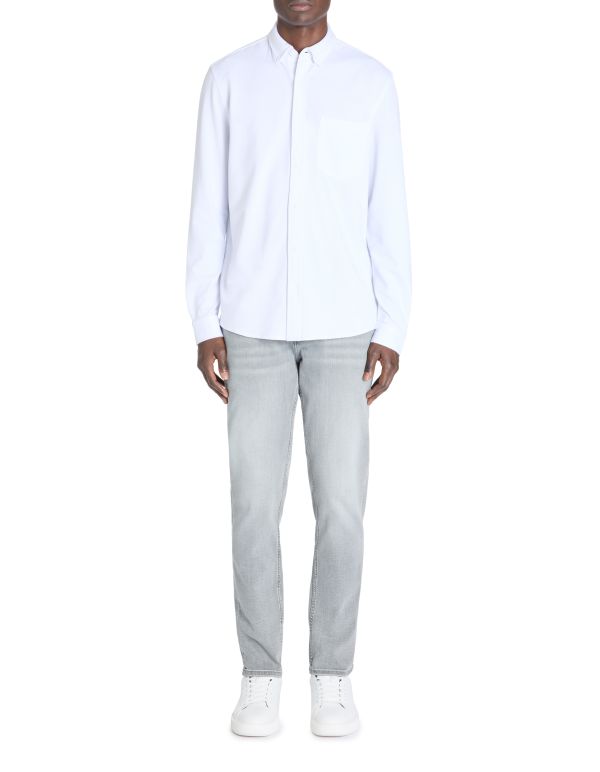 Chemise regular piqué coton stretch - blanc