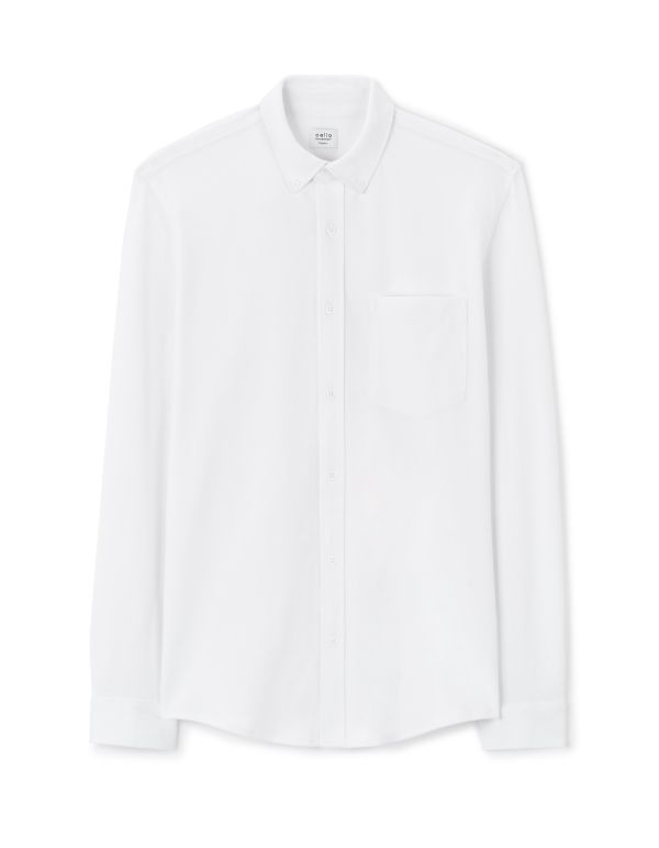 Chemise regular piqué coton stretch - blanc