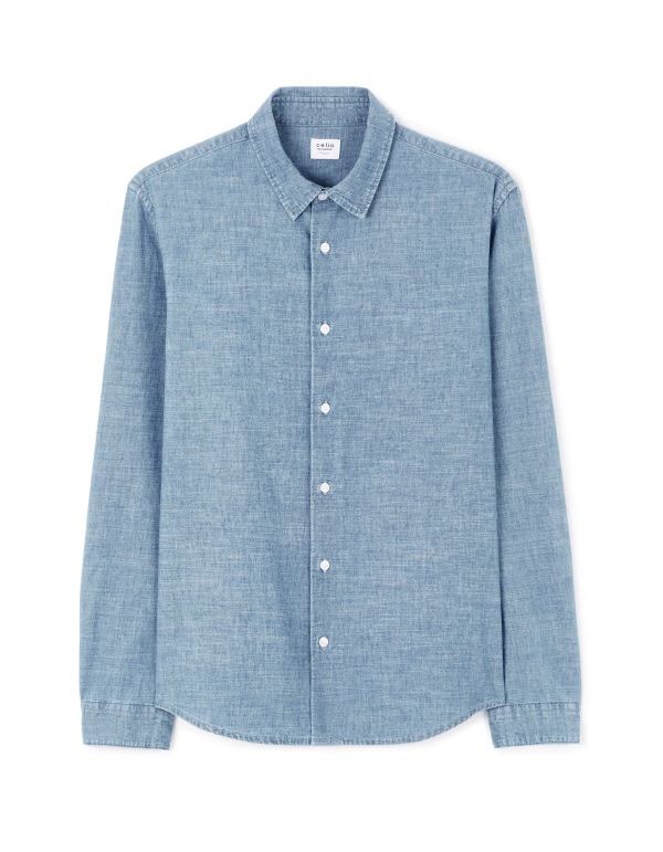 Chemise regular en chambray 100% coton - bleu