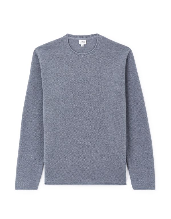 Pull col rond 100% coton - bleu