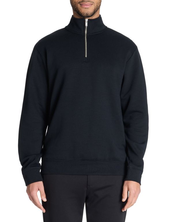 Sweat regular col zippé coton mélangé - noir