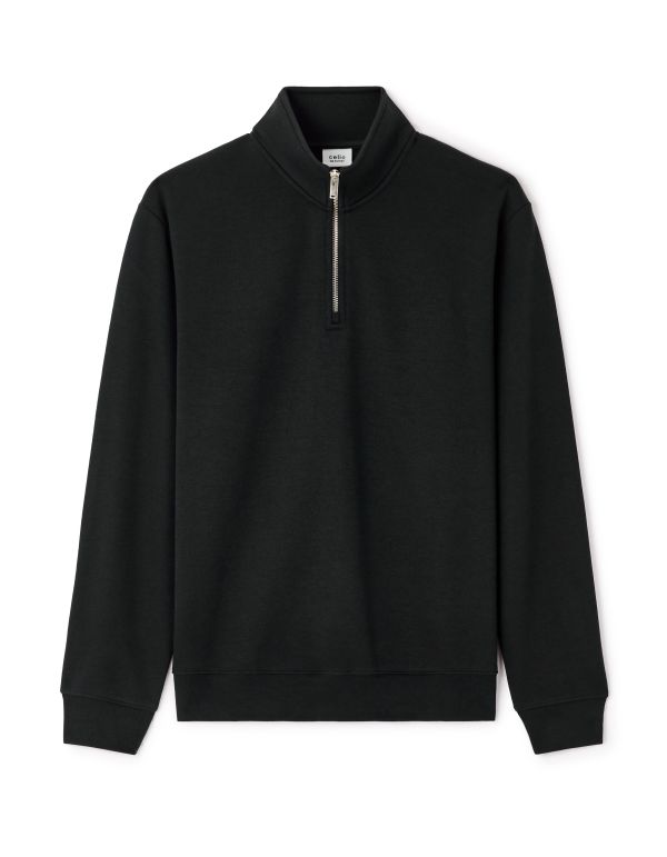 Sweat regular col zippé coton mélangé - noir