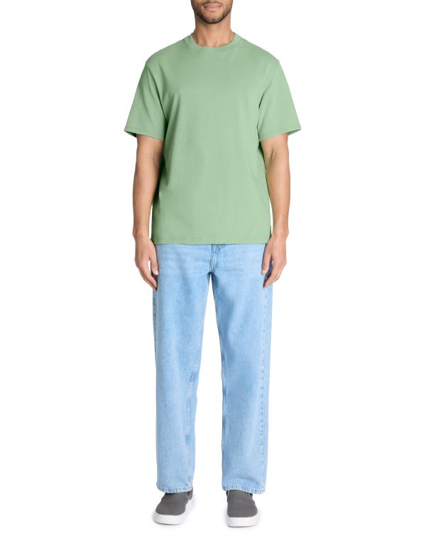 T-shirt boxy col rond 100% coton - vert