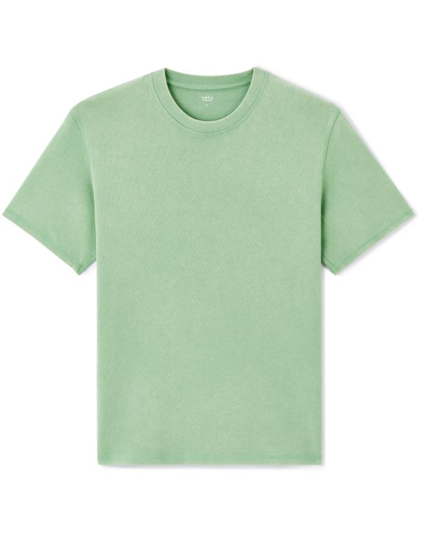 T-shirt boxy col rond 100% coton - vert
