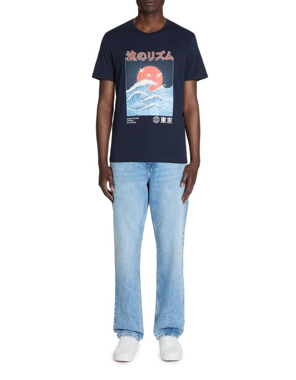 T-shirt straight col rond 100% coton - marine