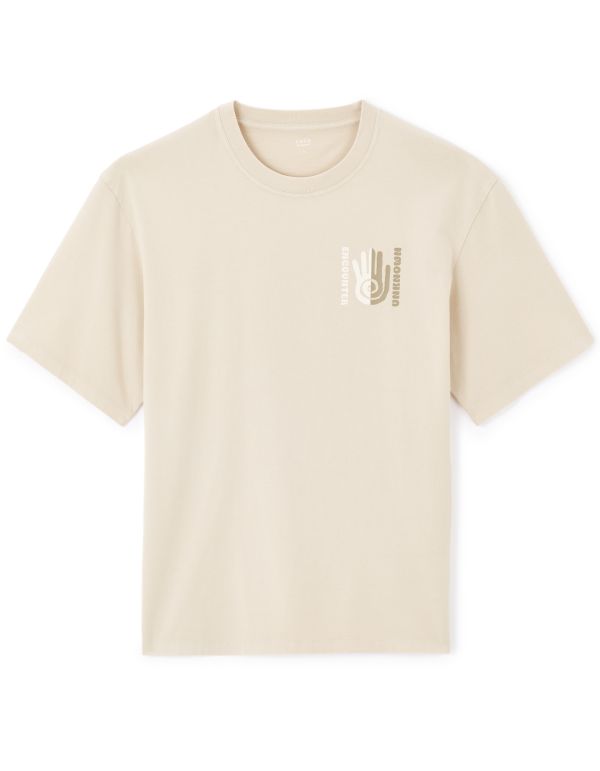 T-shirt oversize col rond 100% coton - beige