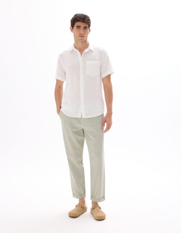 Pantalon straight rayé en lin et coton - sauge