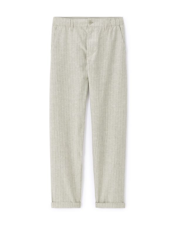 Pantalon straight rayé en lin et coton - sauge