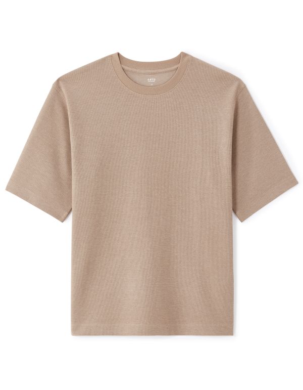T-shirt oversize col rond 100% coton stretch - taupe