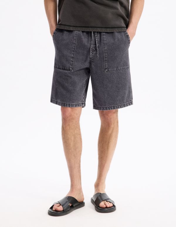 Bermuda straight en jean - noir